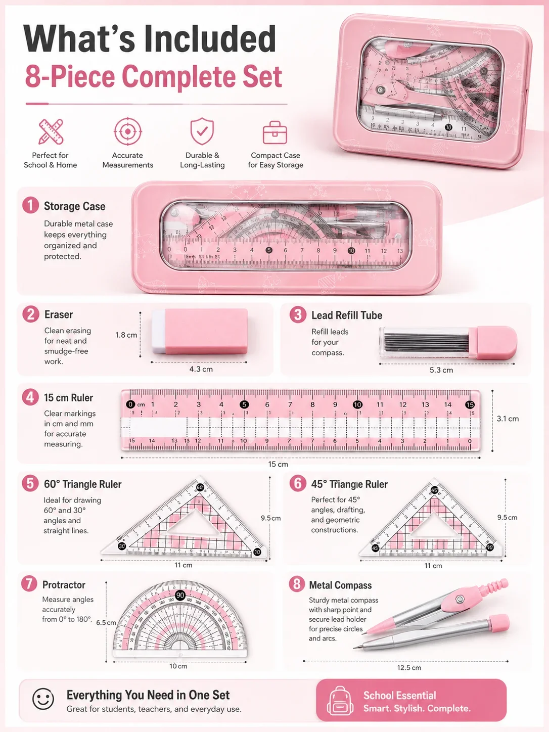 8-Piece Math Geometry Set for  - Compass Geometry Set 评论和价格