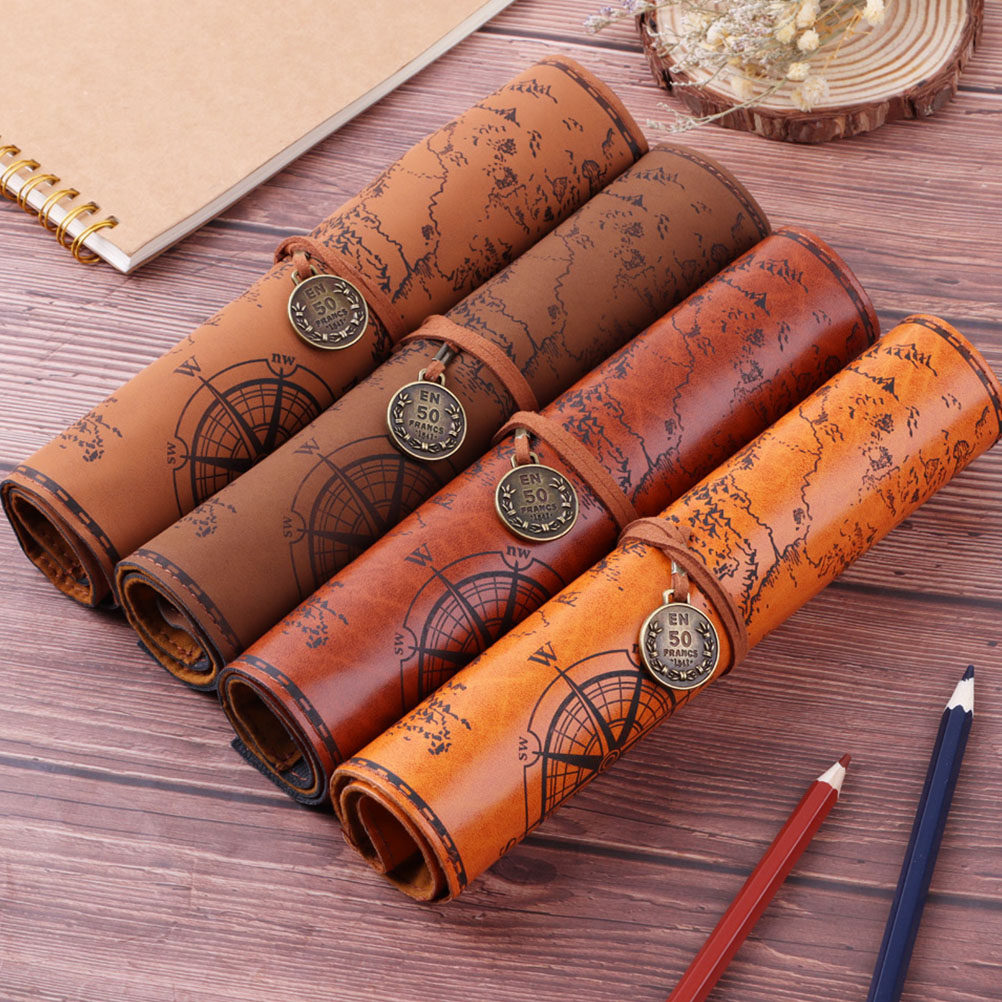 2Pcs Vintage Pencil Case PU Ro - Pen Pouch Roll 评论和价格