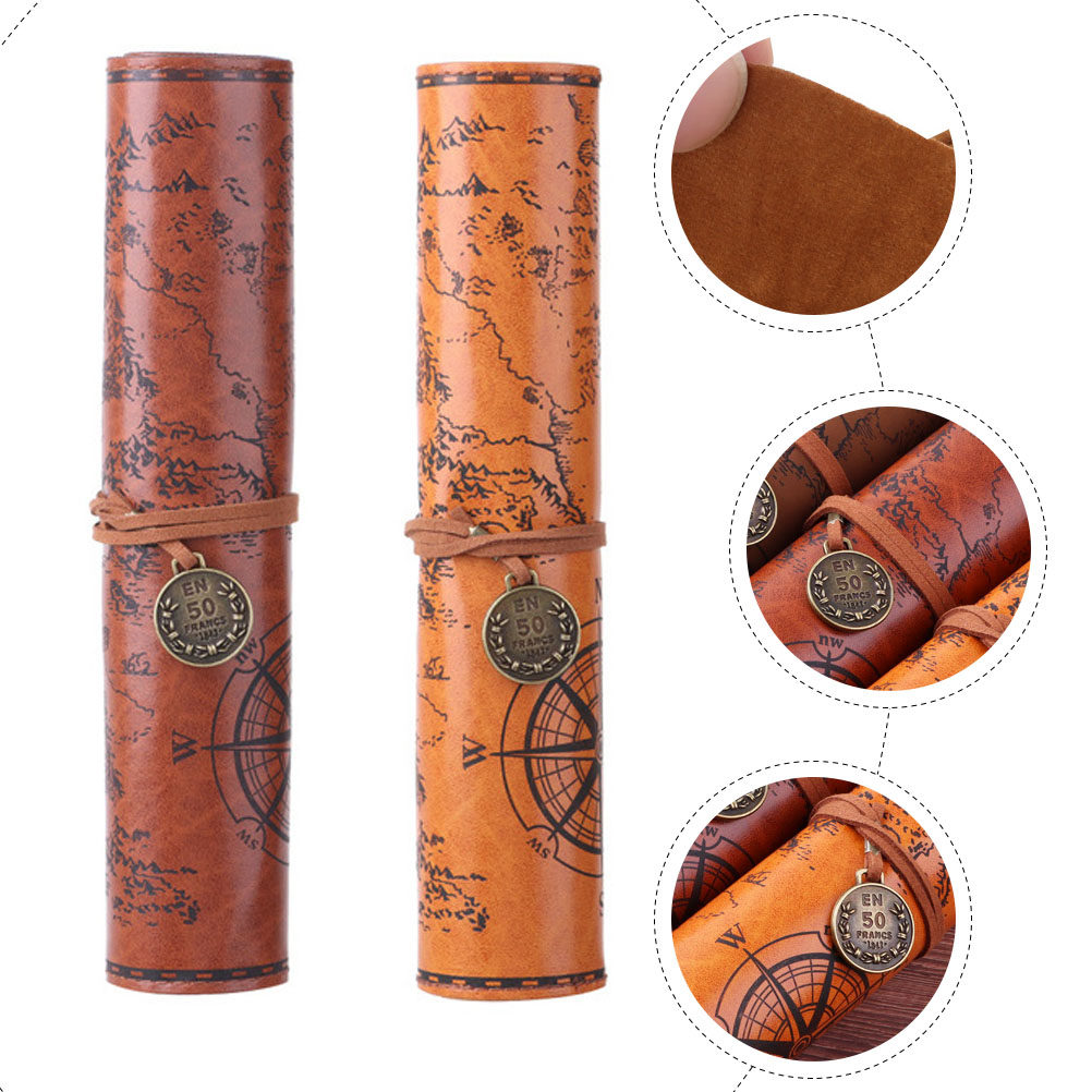 2Pcs Vintage Pencil Case PU Ro - Pen Pouch Roll 评论和价格