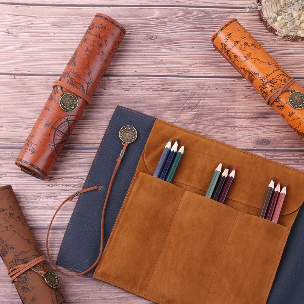 2Pcs Vintage Pencil Case PU Ro - Pen Pouch Roll 评论和价格