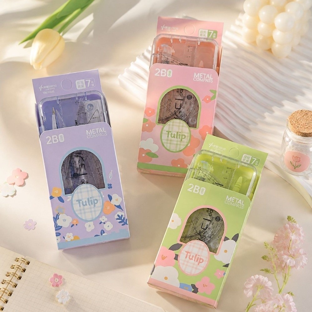 2/7pcs Portable Tulip Student  - Compass Geometry Set 评论和价格
