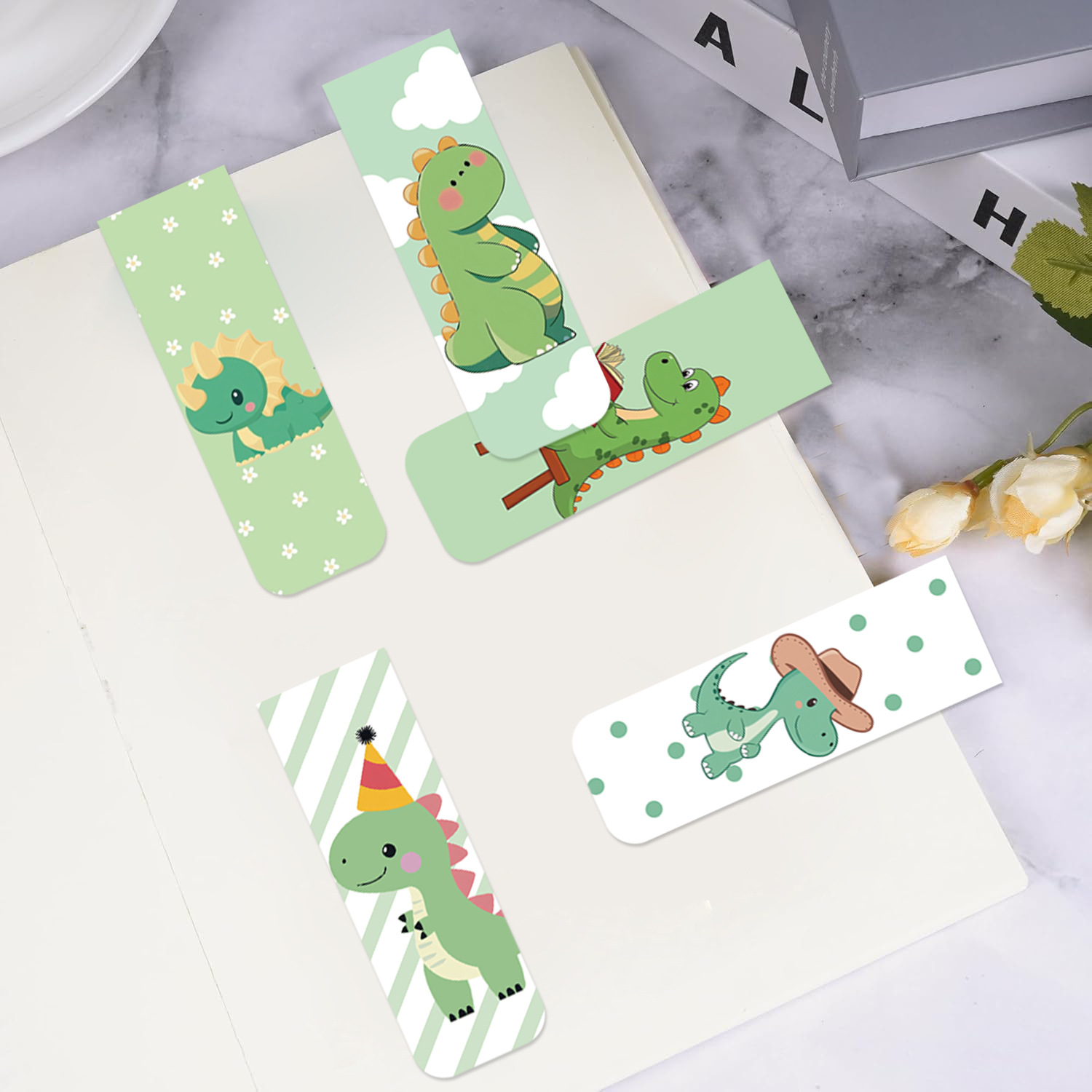 5Pcs/Set Cute Cartoon Dinosaur - Bookmark Magnetic Clip 评论和价格